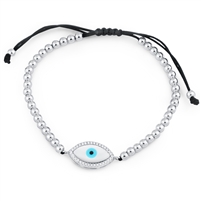 Silver Evil Eye Bracelet Fit Wrist with CZ