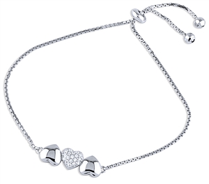 Silver Adjustable Heart Bracelet with  CZ Stone