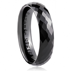 Black Ceramic Faceted Ring - 6mm Wide