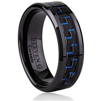 Black Ceramic Ring-8mm With Blue-Black Carbon Fiber