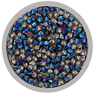 SS Large Blue and Hematite Crystal Coin