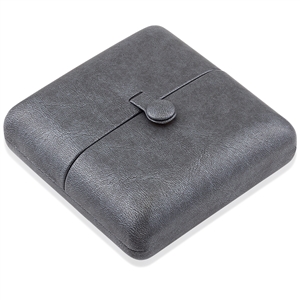 Gray Leatherette Set Earring and Pendant Box