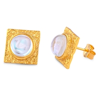 Silver Earrings with Moonstone and Yellow Gold Plating