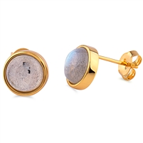 Silver Earrings with Natural Labradorite Stone and Yellow Gold Plating