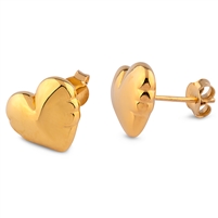 Plain Silver Heart Earrings- Gold Plated