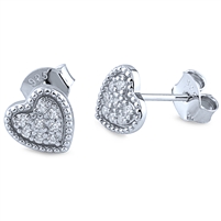 Sterling Silver Stud Heart Earrings with Cubic Zirconia