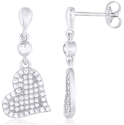 Silver Heart Earring with Micro Set CZ