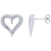 Silver Heart Earring with Micro Set CZ