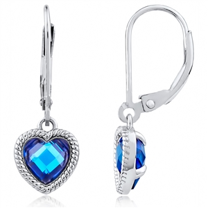 Silver Heart Earring With Blue CZ