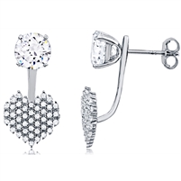 Silver Heart Jacket Earring With CZ