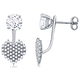 Silver Heart Jacket Earring With CZ