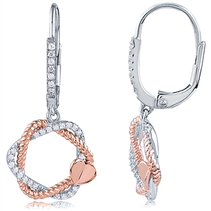 Silver Heart Rose Gold Plated Earring With CZ