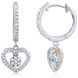 Silver Heart Rose Gold Plated Earring With CZ