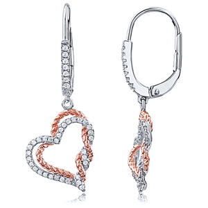 Silver Heart Rose Gold Plated Earring With CZ