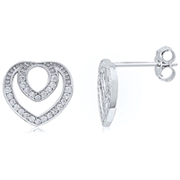 Silver Rhodium Plated Heart Earring With CZ