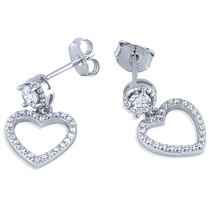 Silver Heart Earrings with Cubic Zirconia