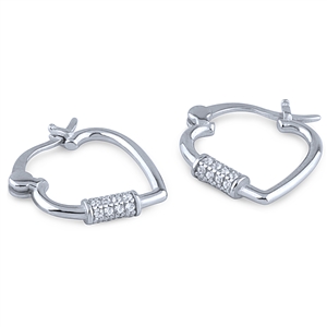 Silver Heart Huggie Earrings with White CZ Stones
