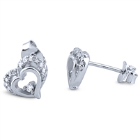 Sterling Silver Heart Earrings with Cubic Zirconia