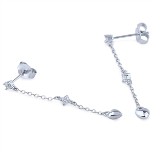 Sterling Silver Dangling Hollow Heart Earrings with Cubic Zirconia
