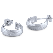 Plain Silver Hoop Earrings-Brushed Finish