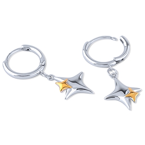 Plain Silver Two Tones Star Huggie Earrings