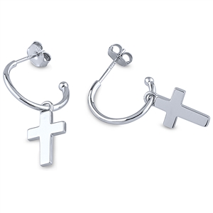 Plain Silver Cross Hoop Earrings