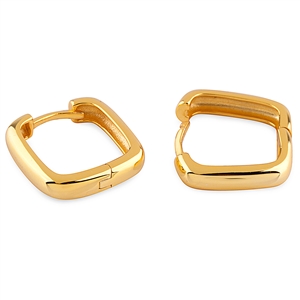 Plain Silver Square Hoop Earrings with Yellow Gold Plating