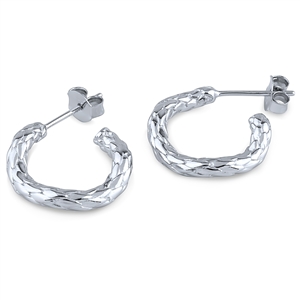 Plain Sterling Silver Hoop Earrings with Scale Design