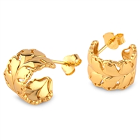 Yellow Gold Plated Leaf Style Sterling Silver Hoop Earrings
