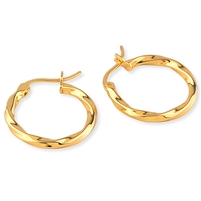 Yellow Gold Plated Plain Twist Sterling Silver Hoop Earrings