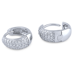 Silver Huggie Earrings with White CZ Stones