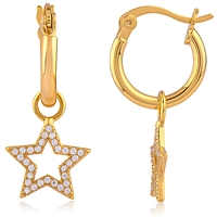 Silver Star Huggie Hoops Earrings with CZ and Yellow Gold Plated
