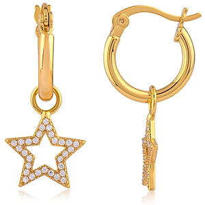 Silver Star Huggie Hoops Earrings with CZ and Yellow Gold Plated