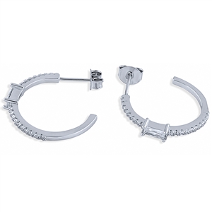 Silver Hoop Earrings With CZ stone