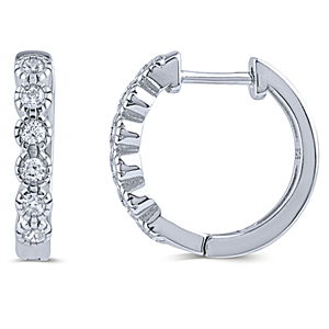 Silver Huggie Earrings with White CZ