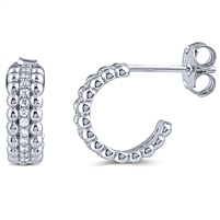 Silver Huggie Earrings with White CZ Stones