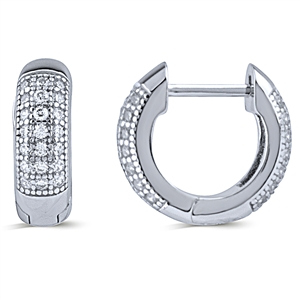 Silver Huggie Earrings with White CZ Stones