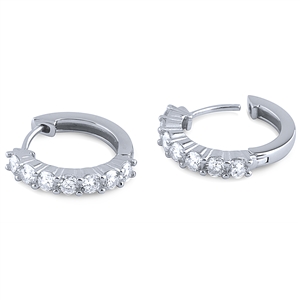 Silver Hoop Earrings with White CZ Stones