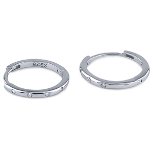 Silver Hoop Earrings with White CZ Stones