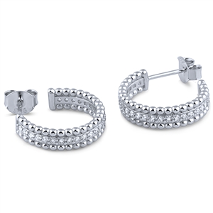 Silver Hoop Earrings with White CZ