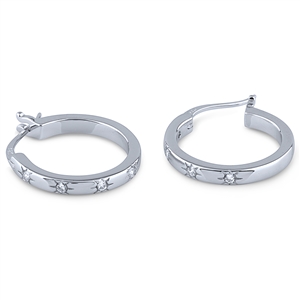 Silver Hoop Earrings with White CZ Stones