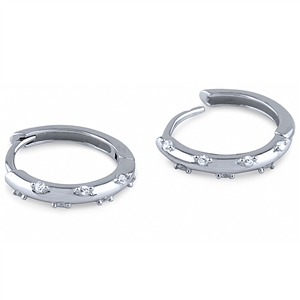 Silver Huggie Earrings with CZ Stone.
