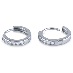 Silver Huggie Earrings with CZ Stones.
