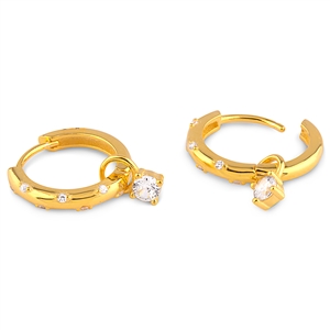 Silver Huggie Earrings with CZ Stones-Gold Plated.