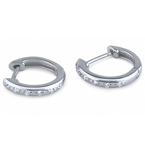 Silver Huggie Earrings with White CZ stones.