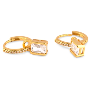 Silver Huggie Earrings with Oval CZ Stones - Yellow Gold Plated