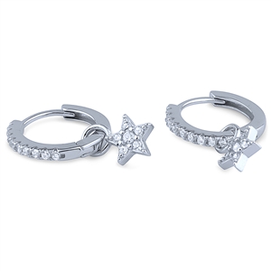 Silver Huggy Earrings with Hanging Star and Set with Cubic Zirconia