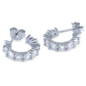 Silver Hoop Earrings with Claw Set Cubic Zirconia