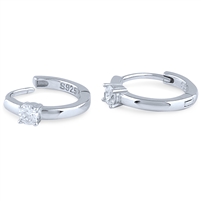 Silver Huggy Earrings with Solitaire Claw Set Cubic Zirconia