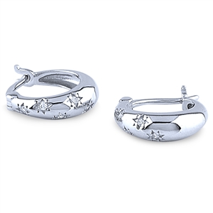 Silver Huggy Earrings with Bead Set Cubic Zirconia